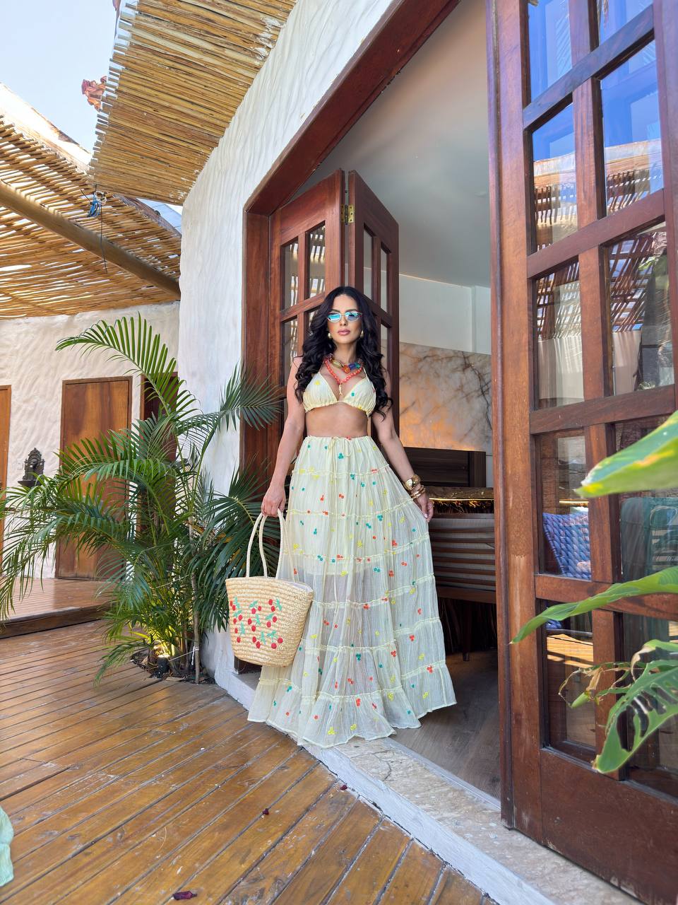 (ONS) CONJUNTO SAIA + TOP FLORAL LIBERTY