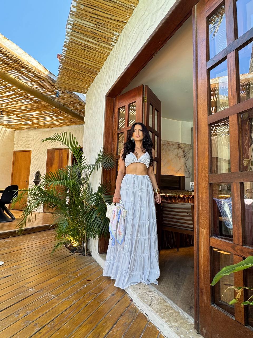 (ONS) CONJUNTO SAIA LONGA + TOP MARGARIDA