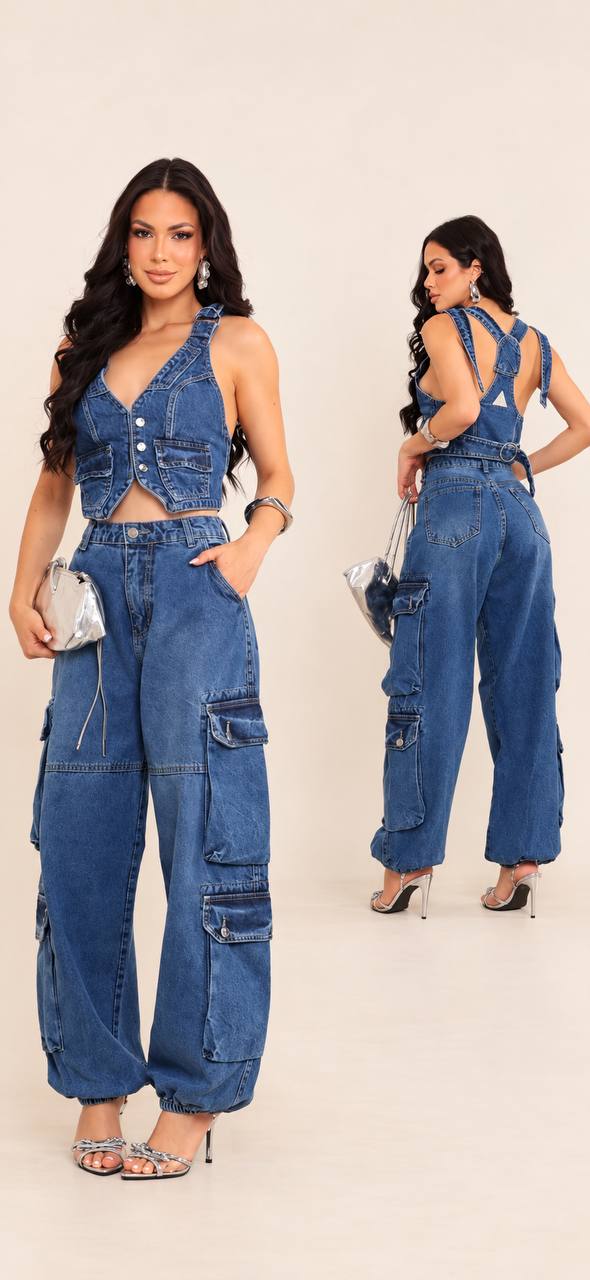 (HTP) CALÇA JEANS CARGO ALADIM