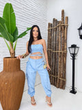 (CAT) CONJUNTO CALÇA VAZADO + CROPPED ELASTEC