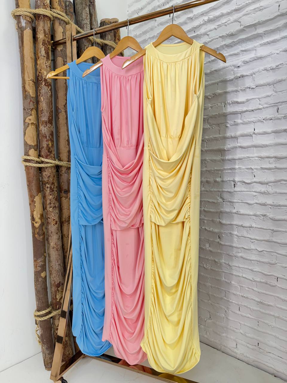 (AYR) VESTIDO SUPLEX DRAPEADO LONGO