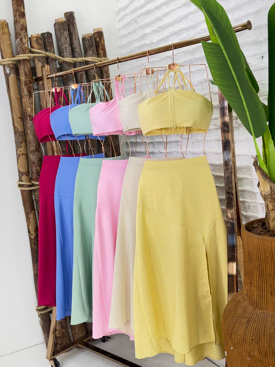 (OJM) CONJUNTO SAIA MIDI FENDA + TOP PUXE