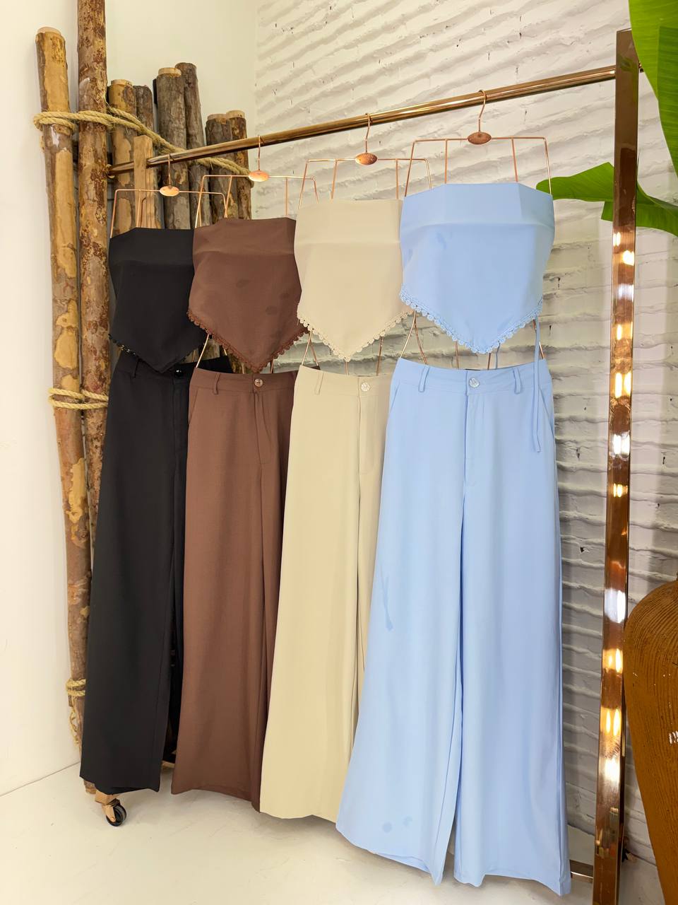 (LMO) CONJUNTO MULTI CALÇA PANTALONA + CROPPED LENÇO