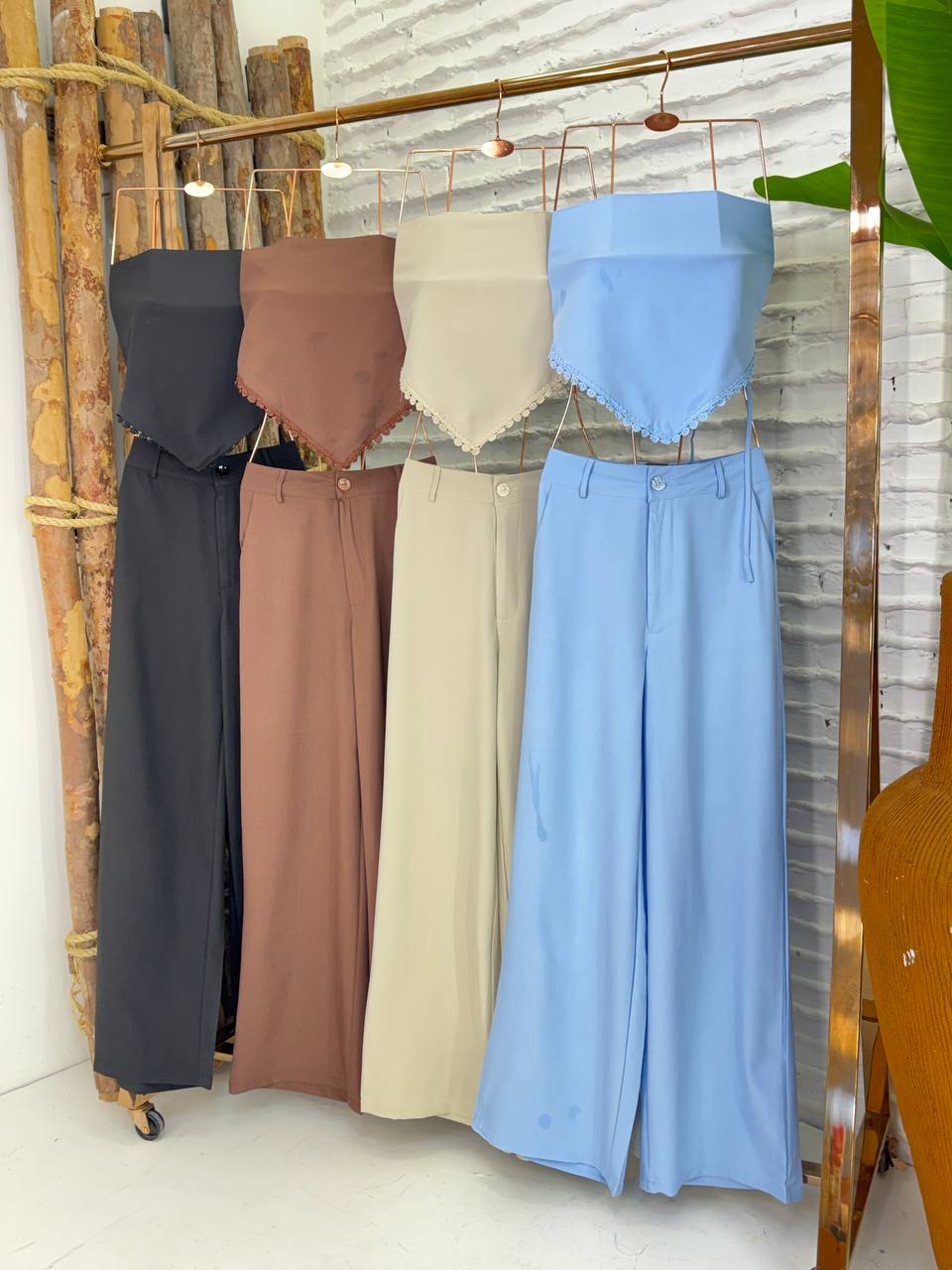 (LMO) CONJUNTO MULTI CALÇA PANTALONA + CROPPED LENÇO