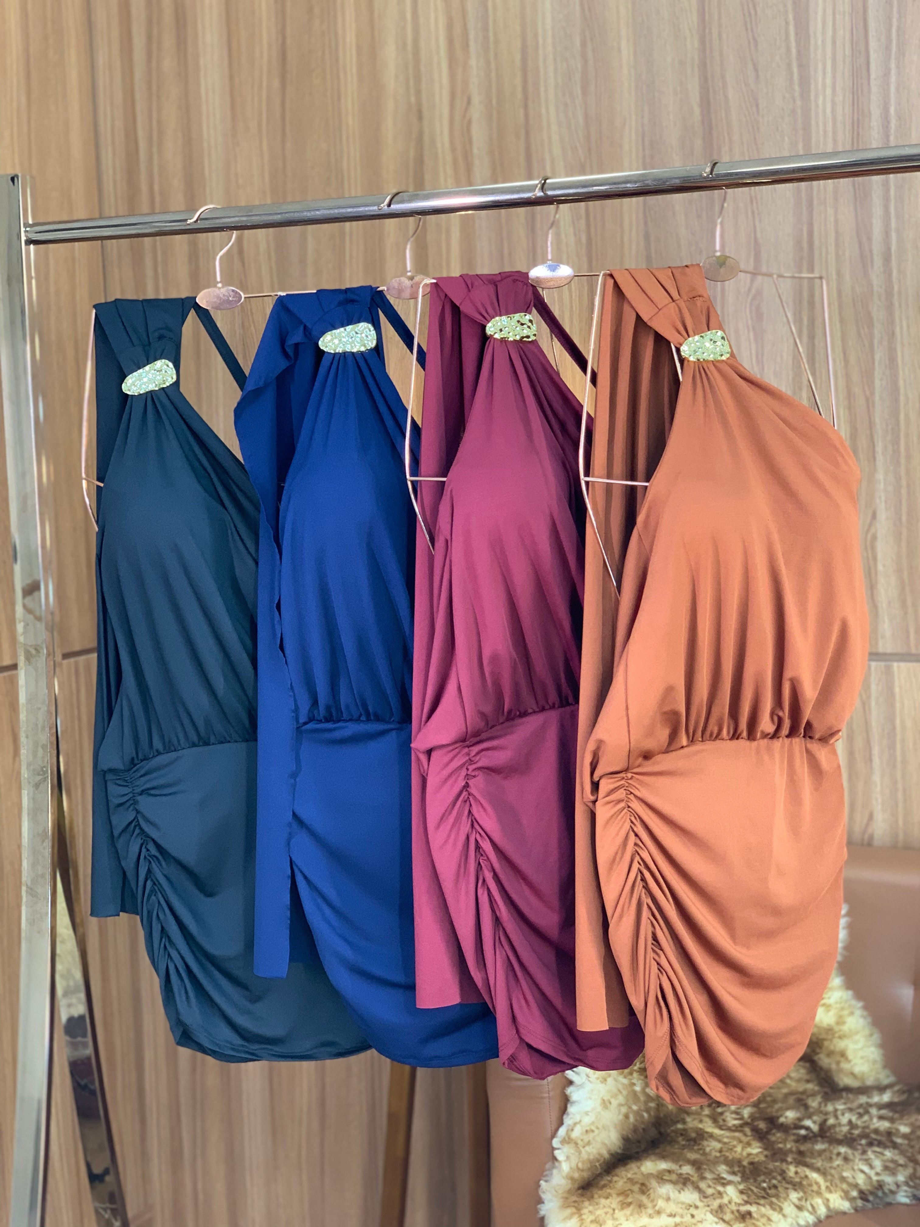(MYM) VESTIDO MALHA DET METAL LADO UNICO