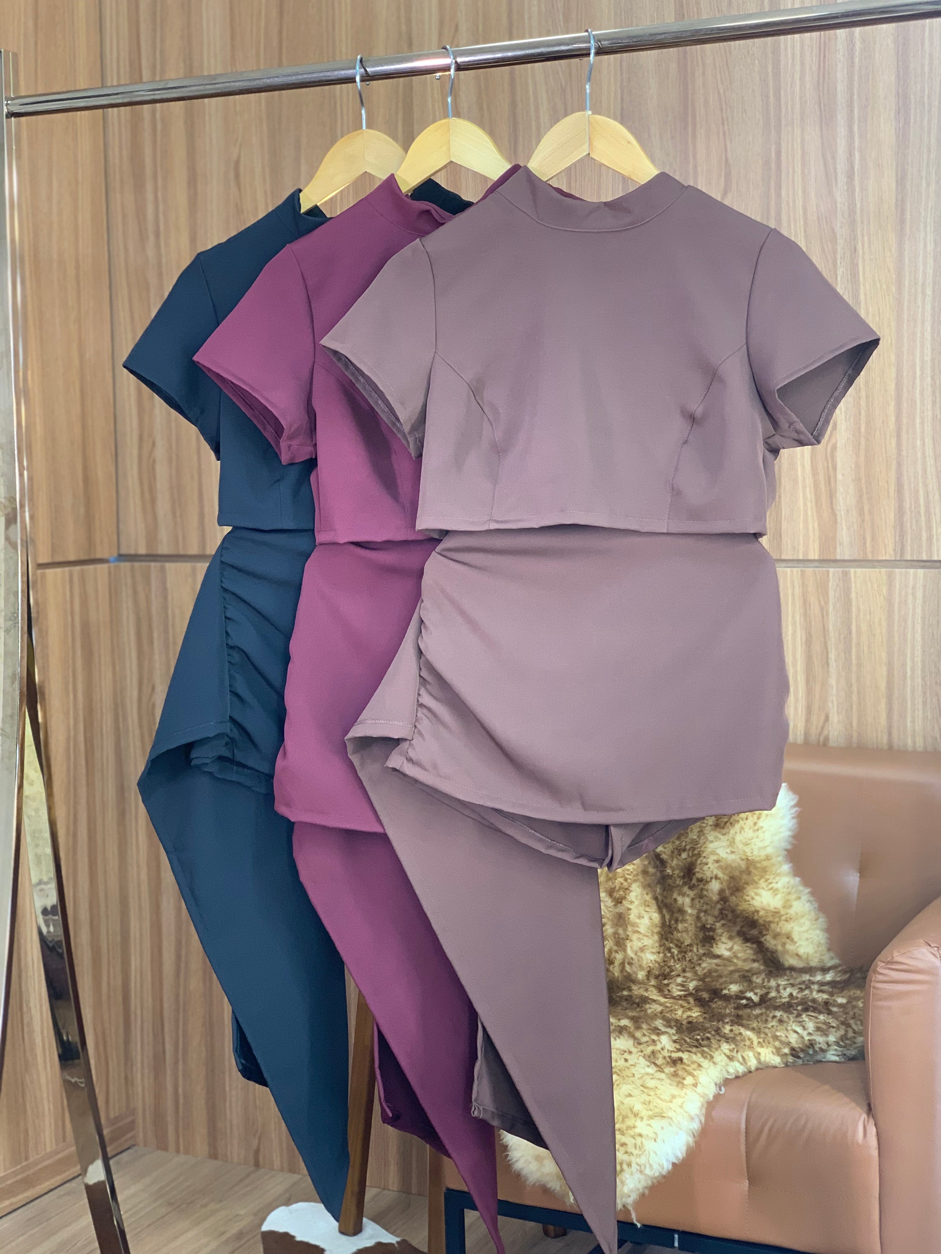 (PRV) CONJUNTO SHORT SAIA CASCATA + CRPPED MANGA CURTA