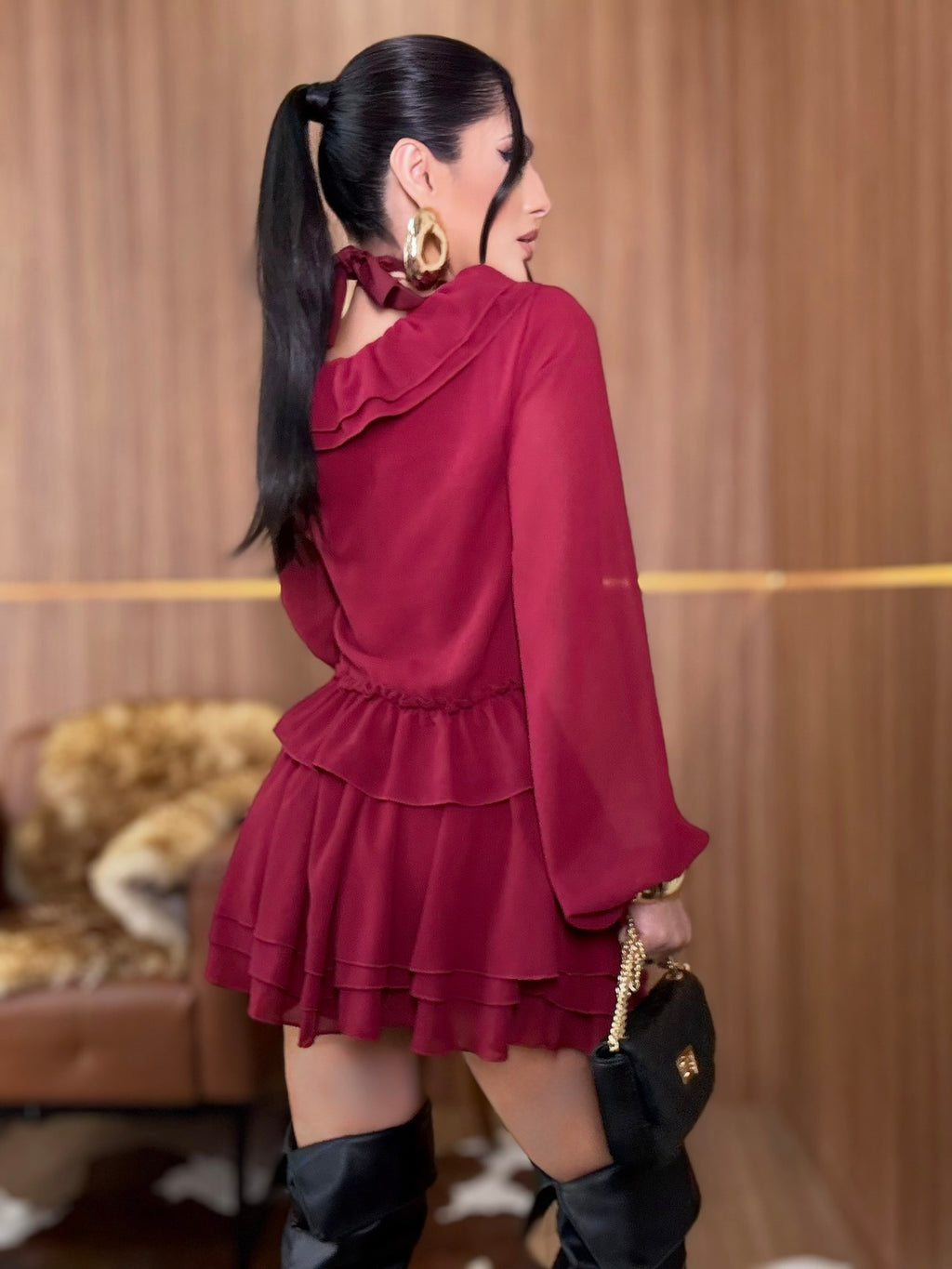 (BLN) CONJUNTO SHORT SAIA + BLUSA MANGA LONGA BABADO