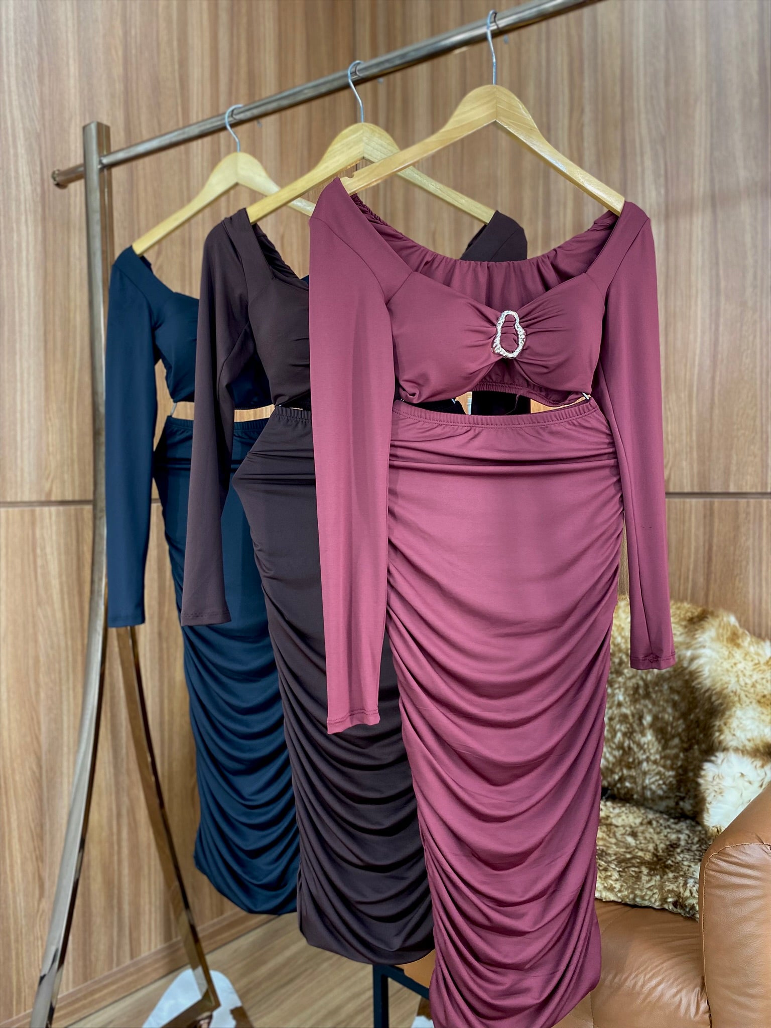 (KRA) CONJUNTO MALHA SAIA MIDI+CROPPED MANGA