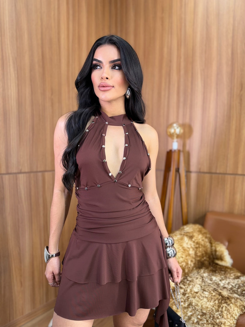 (ABM) VESTIDO CURTO MALHA BABADO