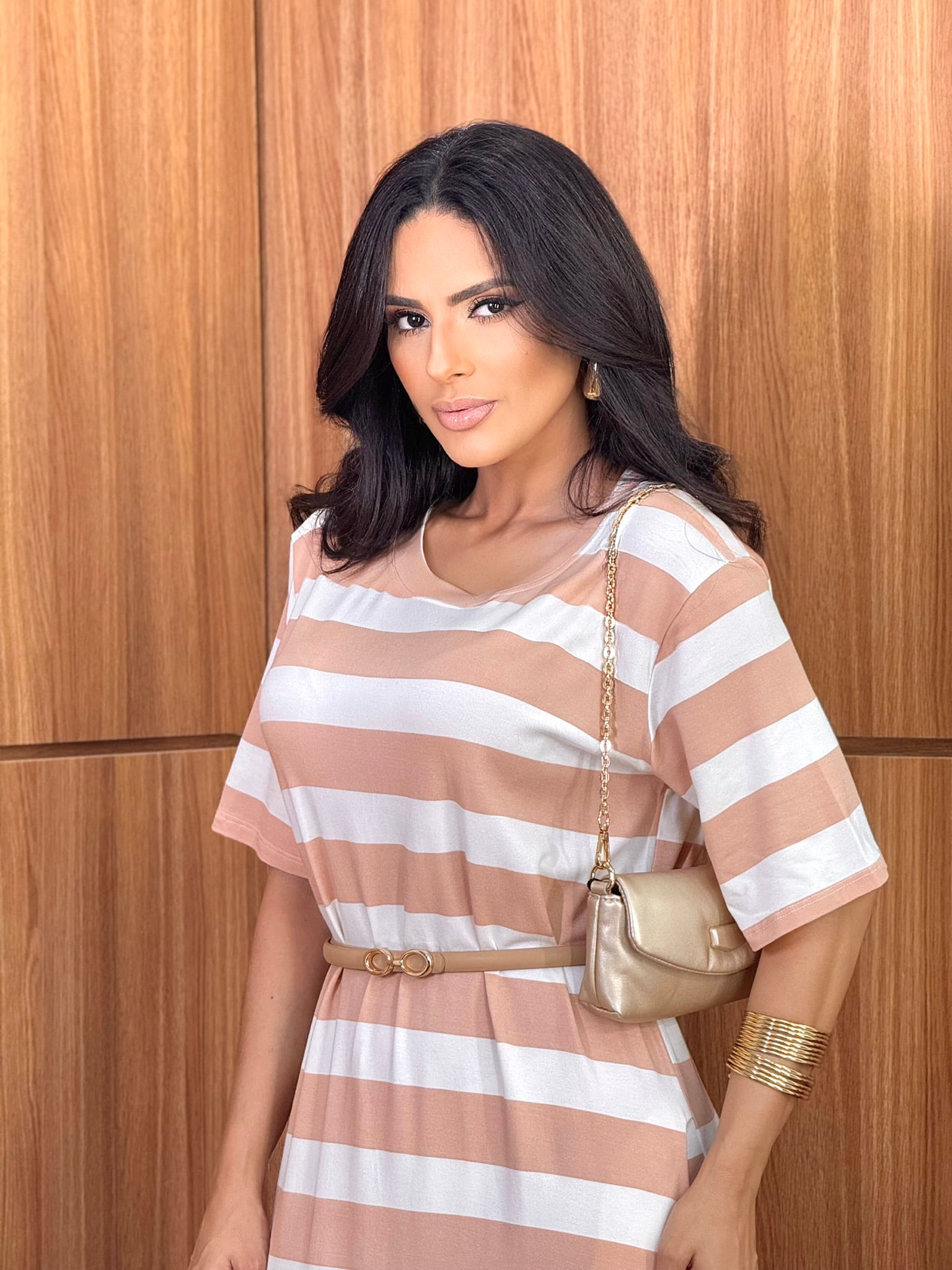 (RNM) VESTIDO LISTRADO MANGA