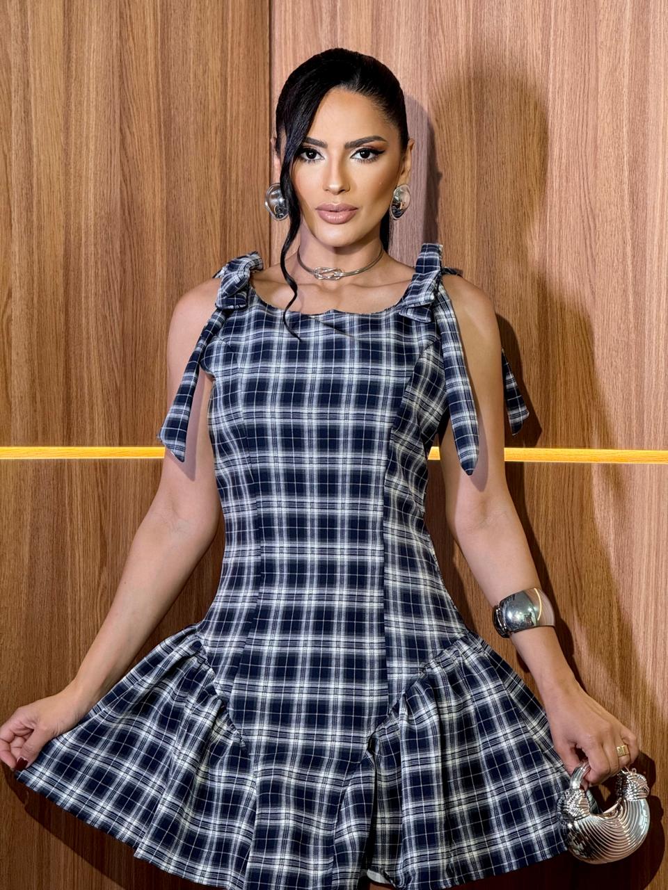 (MMI) VESTIDO XADREZ DET LAÇO