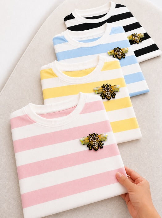 (PTP)T-SHIRT LISTRA  APLIQUE ABELHA