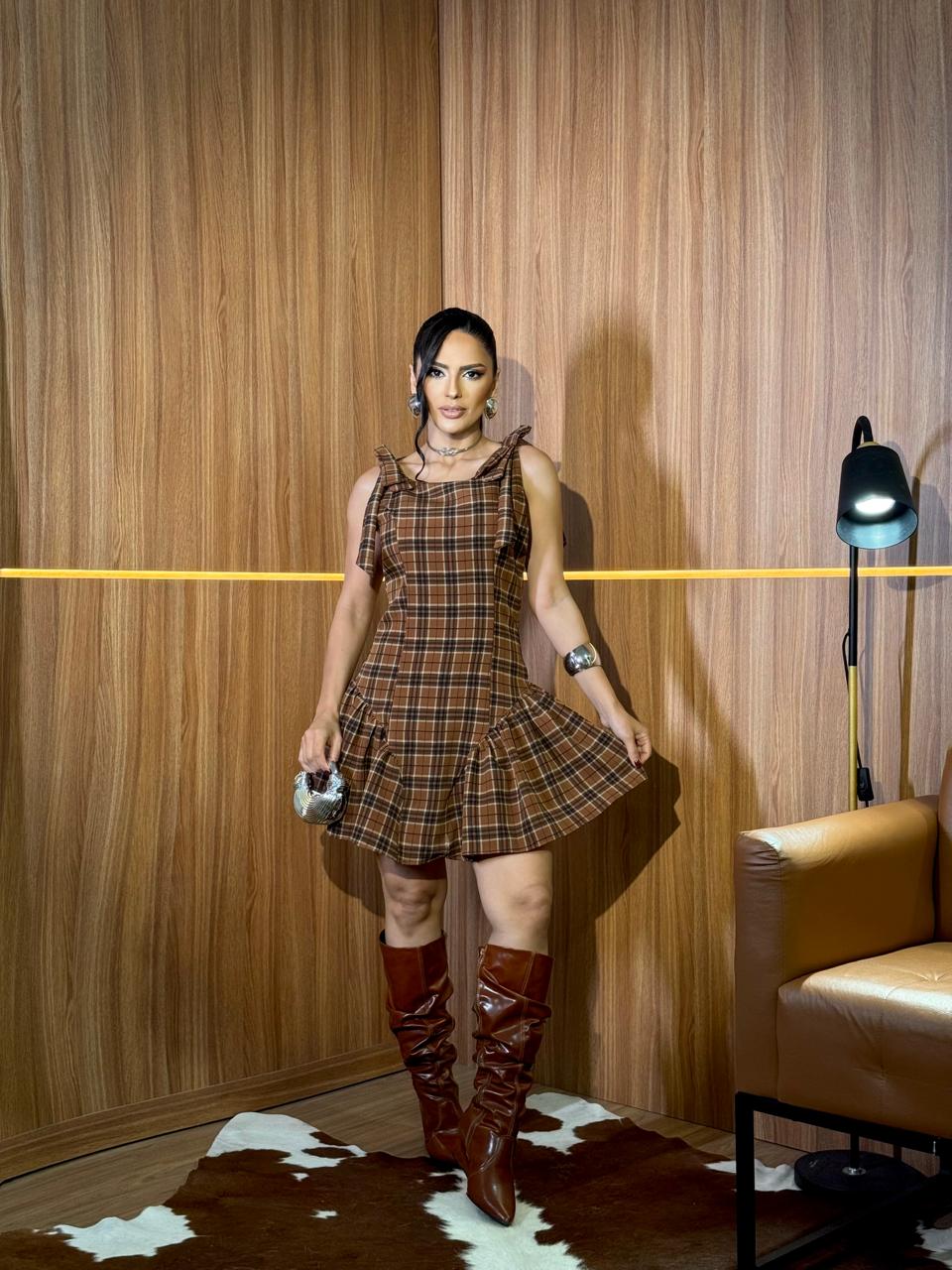 (MMI) VESTIDO XADREZ DET LAÇO