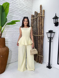 (FEL) CONJUNTO CALÇA PANTALONA +BLUSA PEPLUM