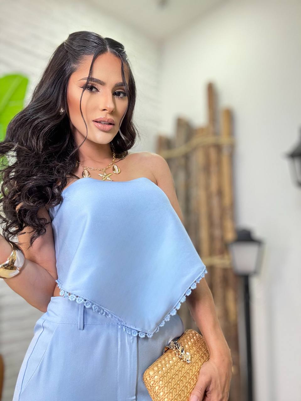 (LMO) CONJUNTO MULTI CALÇA PANTALONA + CROPPED LENÇO