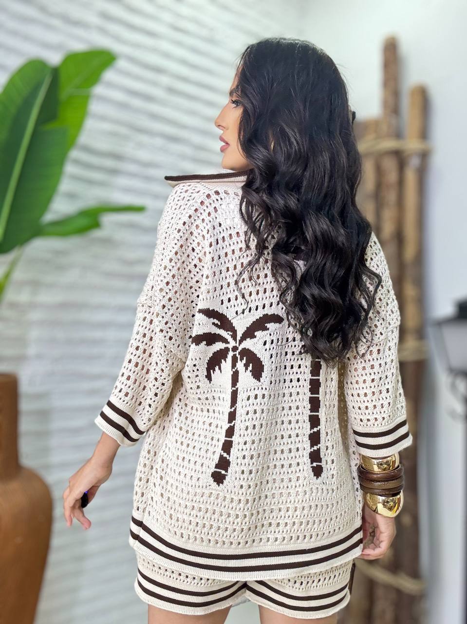 ( JMU) CONJUNTO TRICOT BLUSA BOTÕES +SHORT