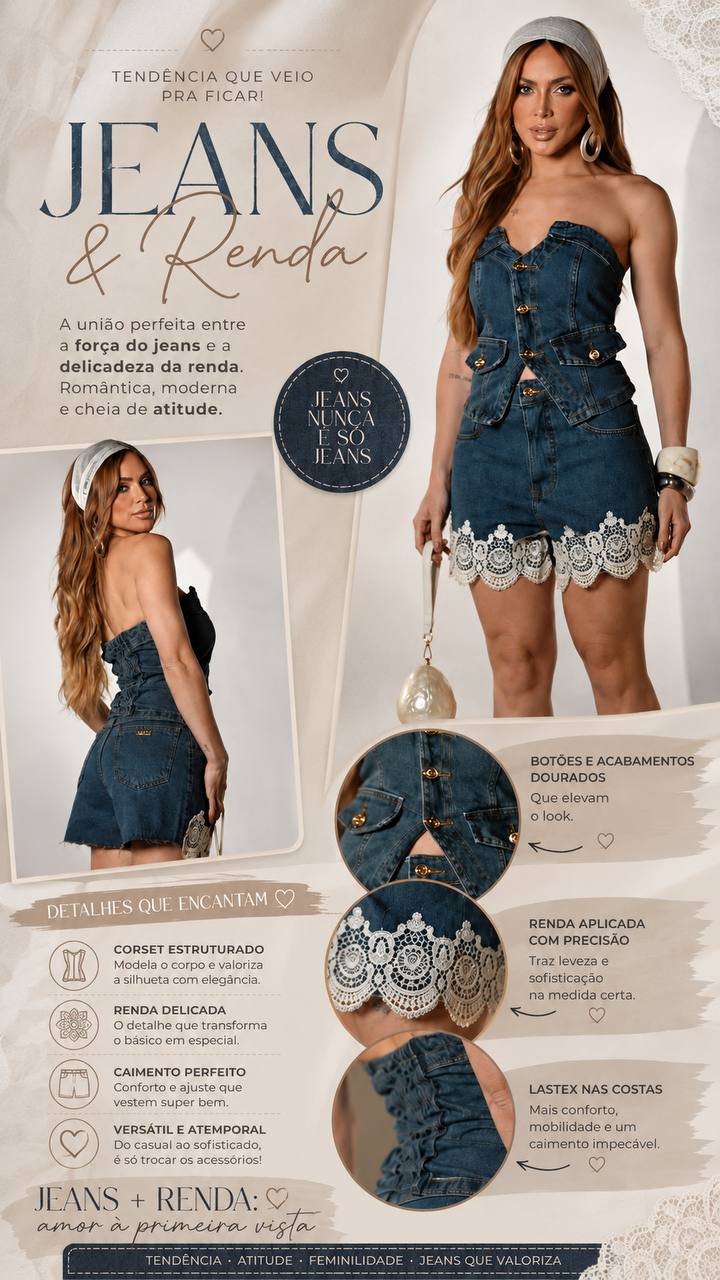 (DSW) CONJUNTO SHORT DET RENDA+TOP TOMARA QUE  CAIA
