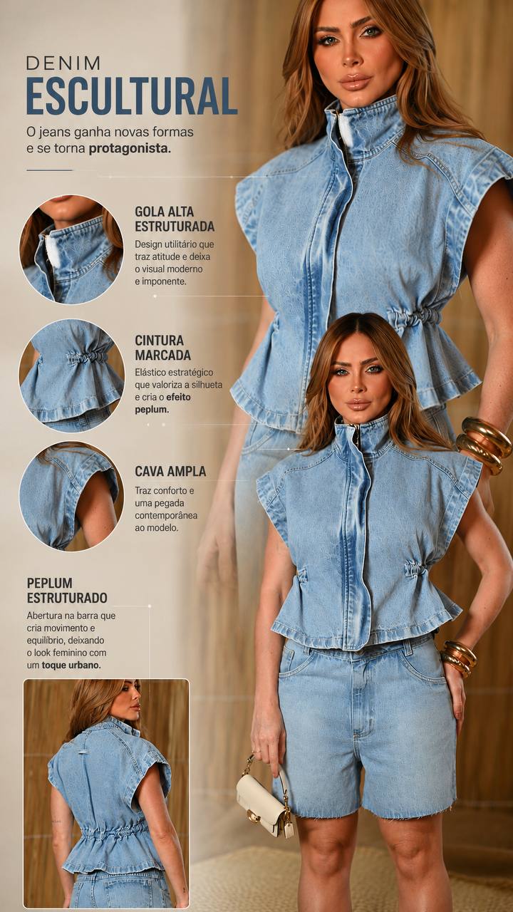 (USJ) BLUSA JEANS GOLA ALTA
