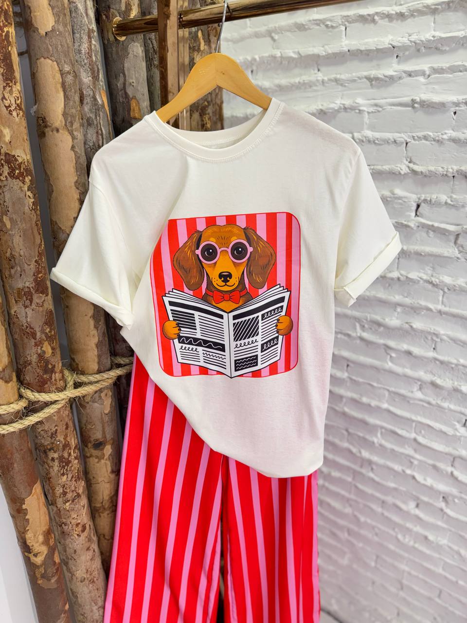 (NBD) CONJUNTO CACHORRO OCULOS CALÇA LISTRA + BLUSA