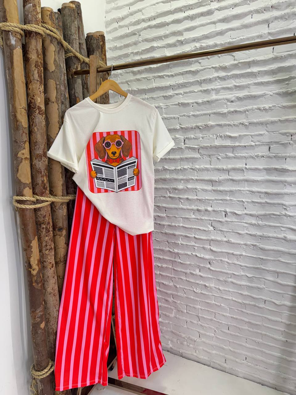 (NBD) CONJUNTO CACHORRO OCULOS CALÇA LISTRA + BLUSA