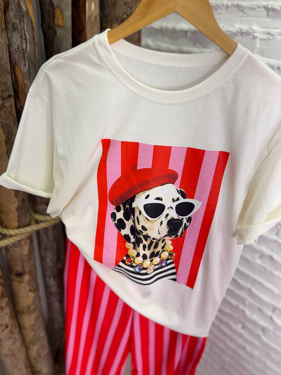 (NBD)CONJUNTO CACHORRO CALÇA LISTRA + BLUSA