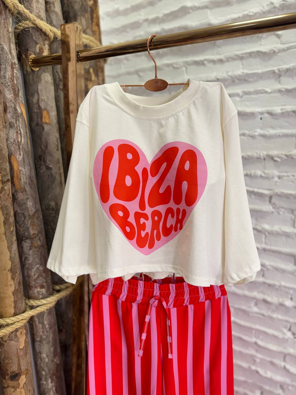 (NBD) CONJUNTO IBIZA+ CALÇA LISTRADA+ CROPPED