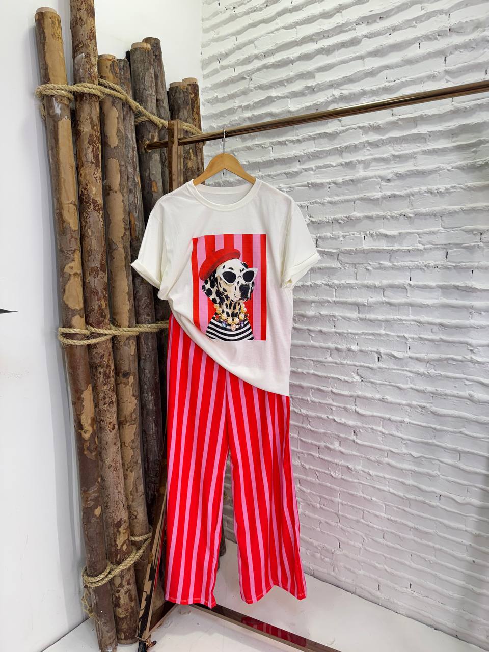 (NBD)CONJUNTO CACHORRO CALÇA LISTRA + BLUSA