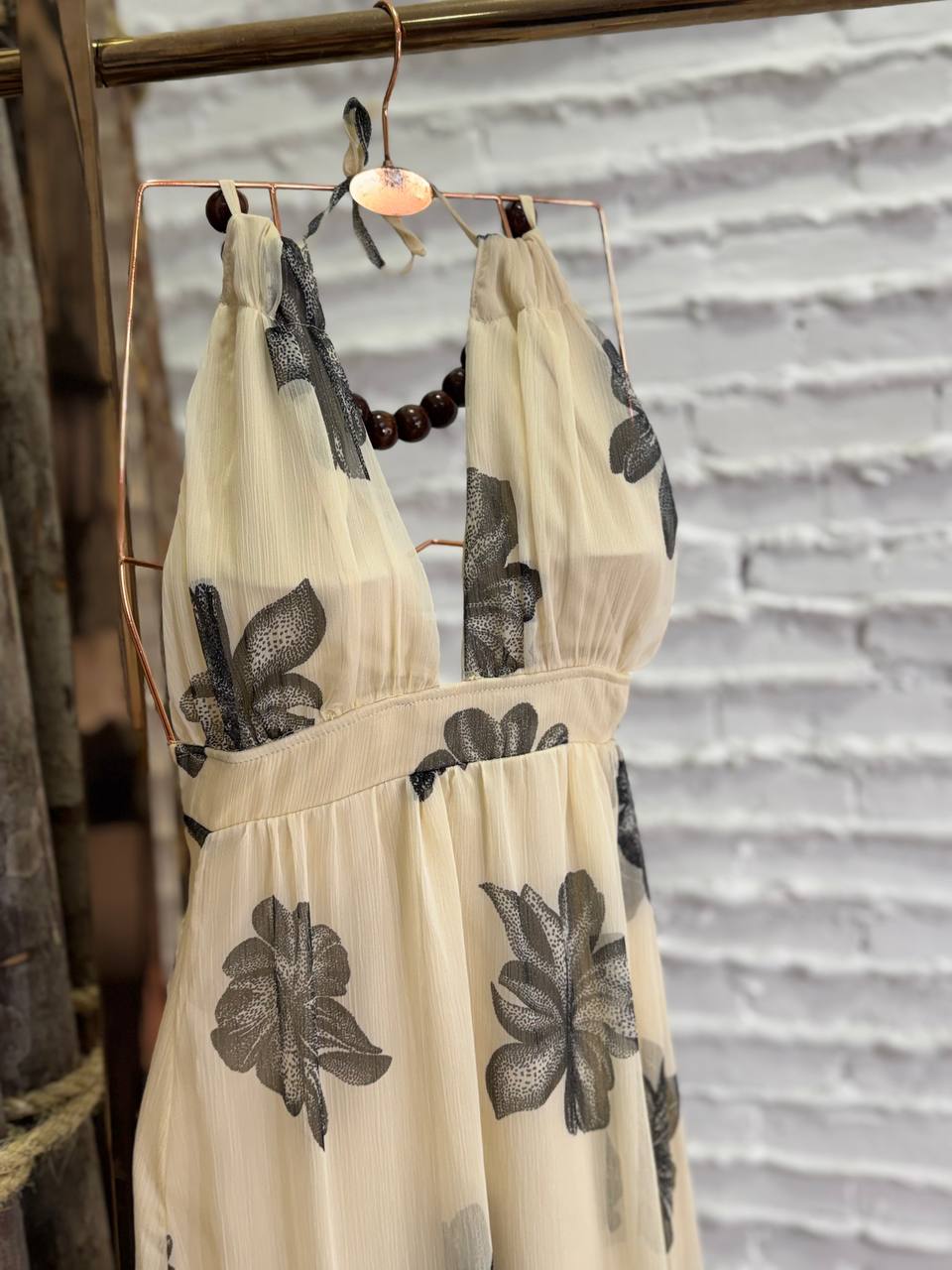(M.K) VESTIDO LONGO FLORAL DET. ESFERAS