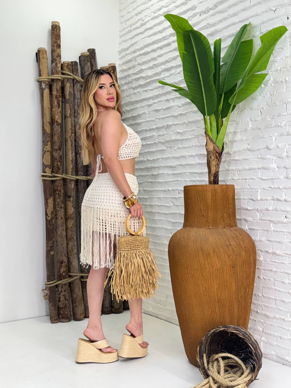 (B.D) CONJUNTO CROCHE SAIA + TOP FLOR