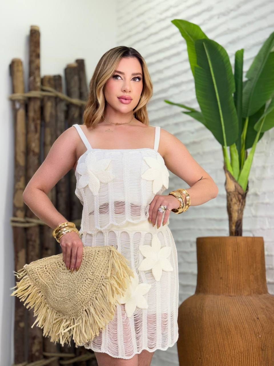 (B.D) TRIJUNTO FLORES SAIA + TOP + SHORT