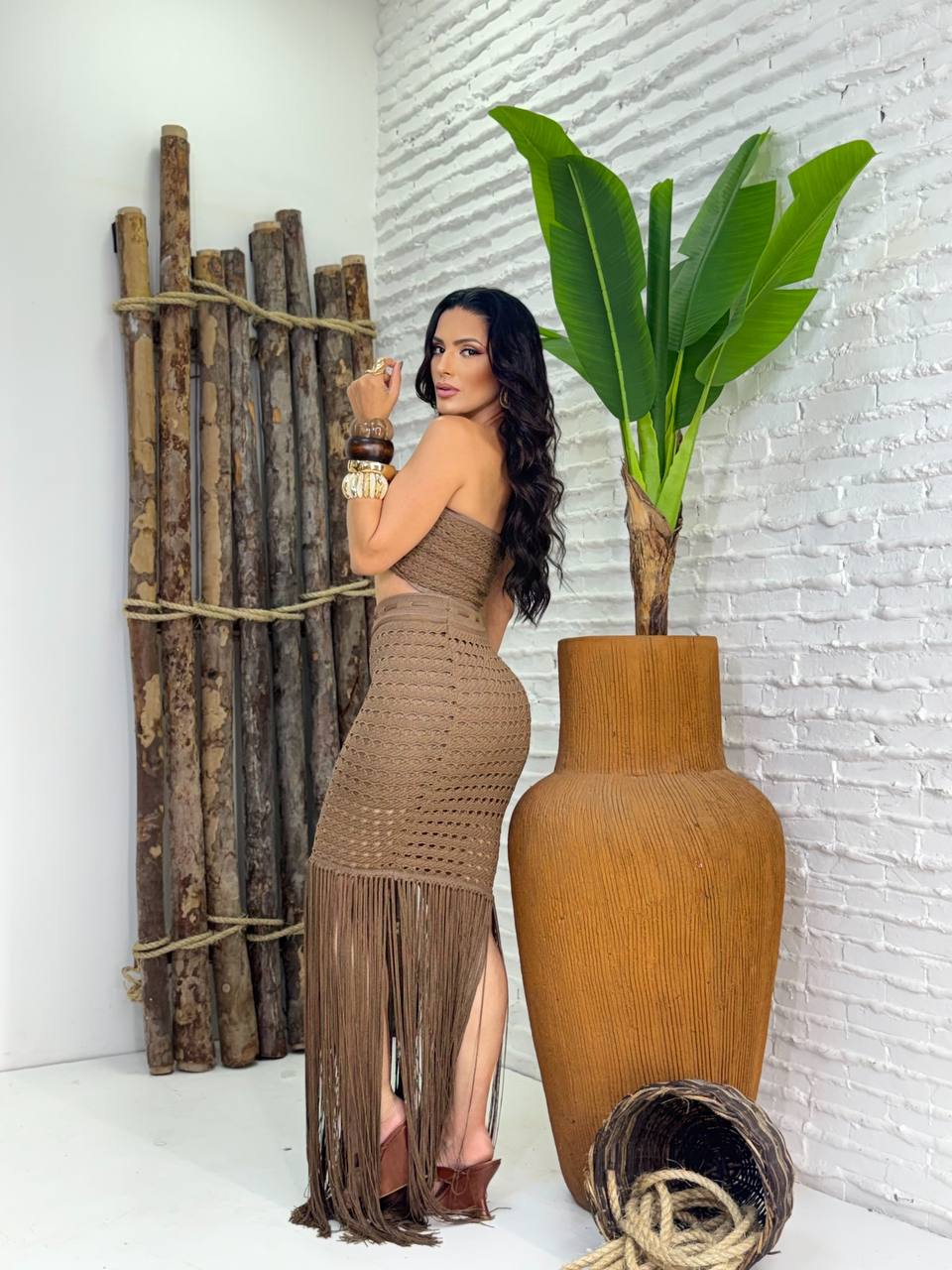 (B.D) CONJUNTO SAIA FRANJAS + TOP DET. METAL