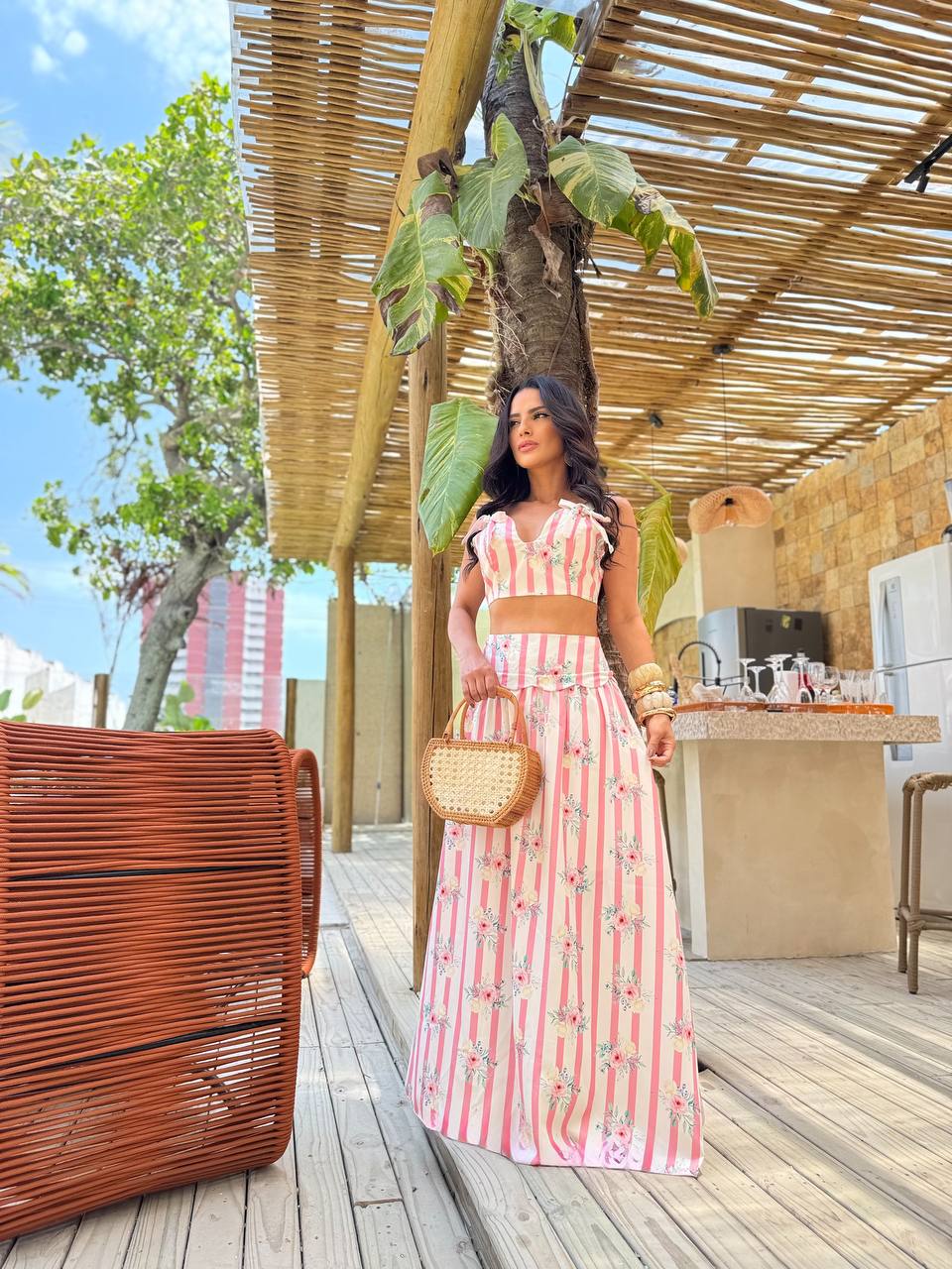 (OYM) CONJUNTO FLORAL SAIA + TOP