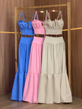 (LFC)  CONJUNTO SAIA LONGA +TOP ALÇA ELASTEC