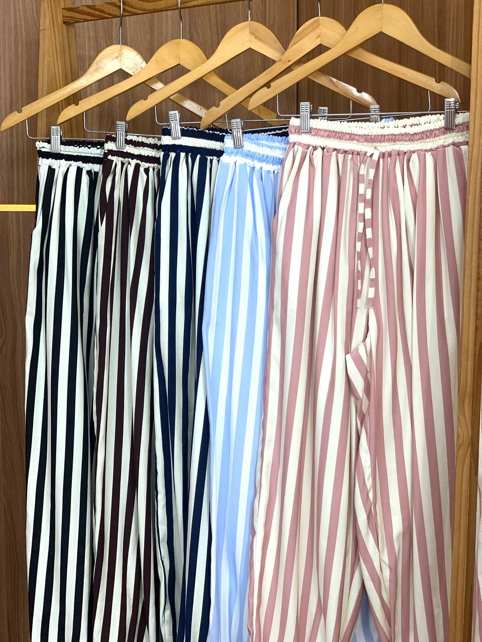 (SHU) CALÇA BALLON LISTRADA EM VISCOLINHO