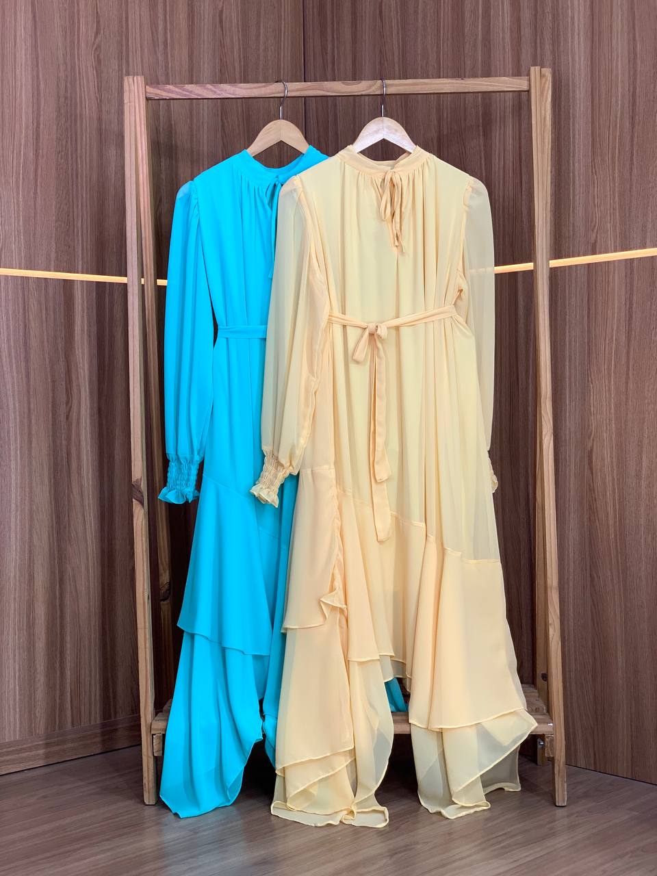 (SPR) VESTIDO MANGA LONGA COM BABADO + FAIXA