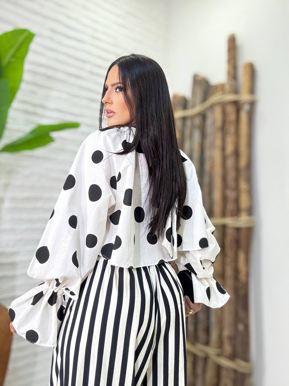 (SHU) CALÇA BALLON LISTRADA EM VISCOLINHO