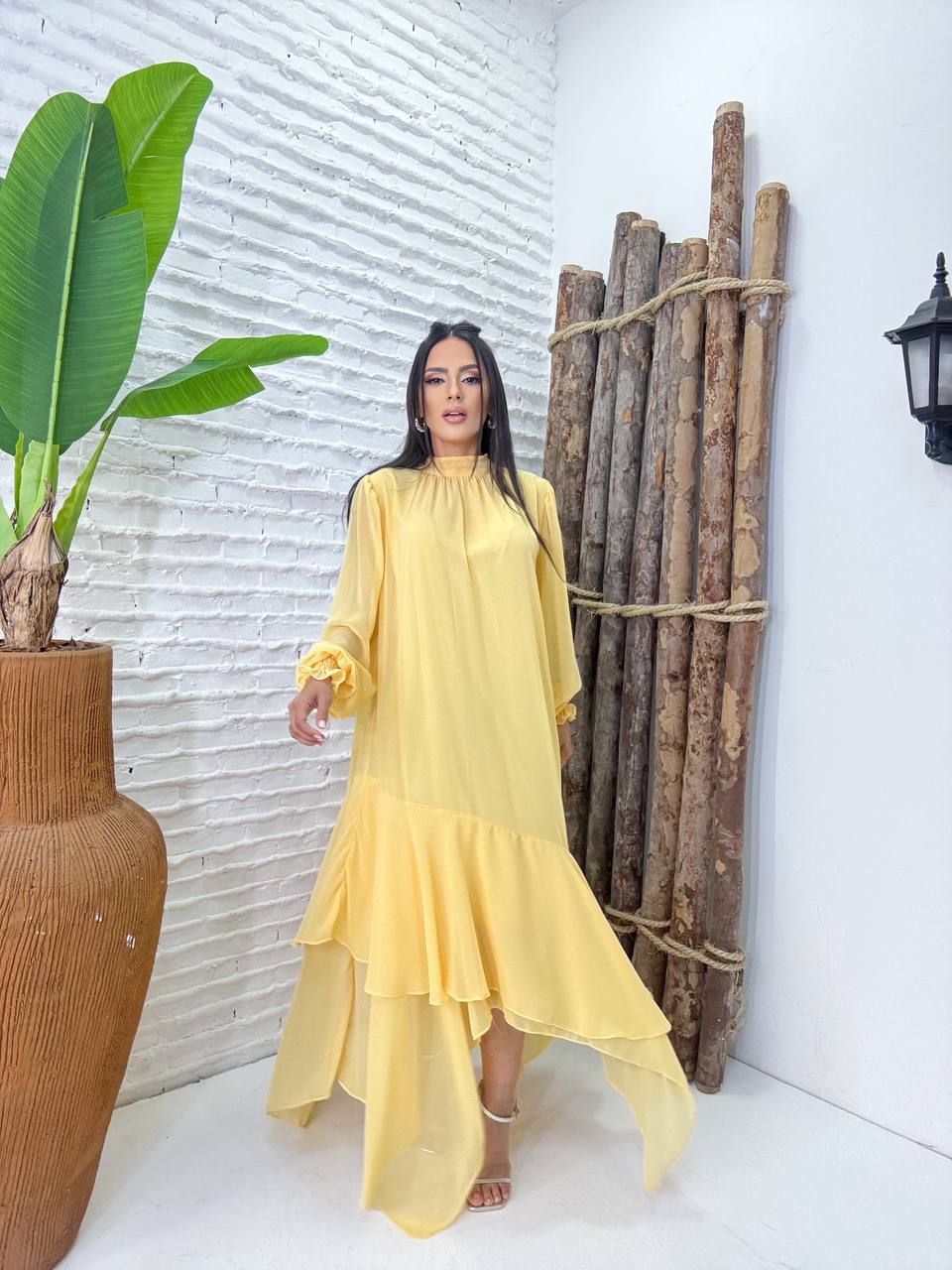 (SPR) VESTIDO MANGA LONGA COM BABADO + FAIXA
