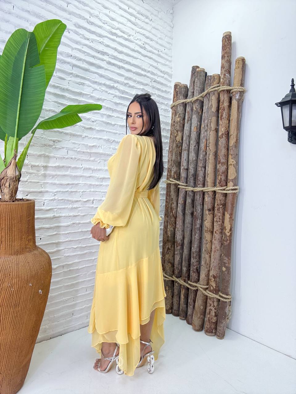 (SPR) VESTIDO MANGA LONGA COM BABADO + FAIXA