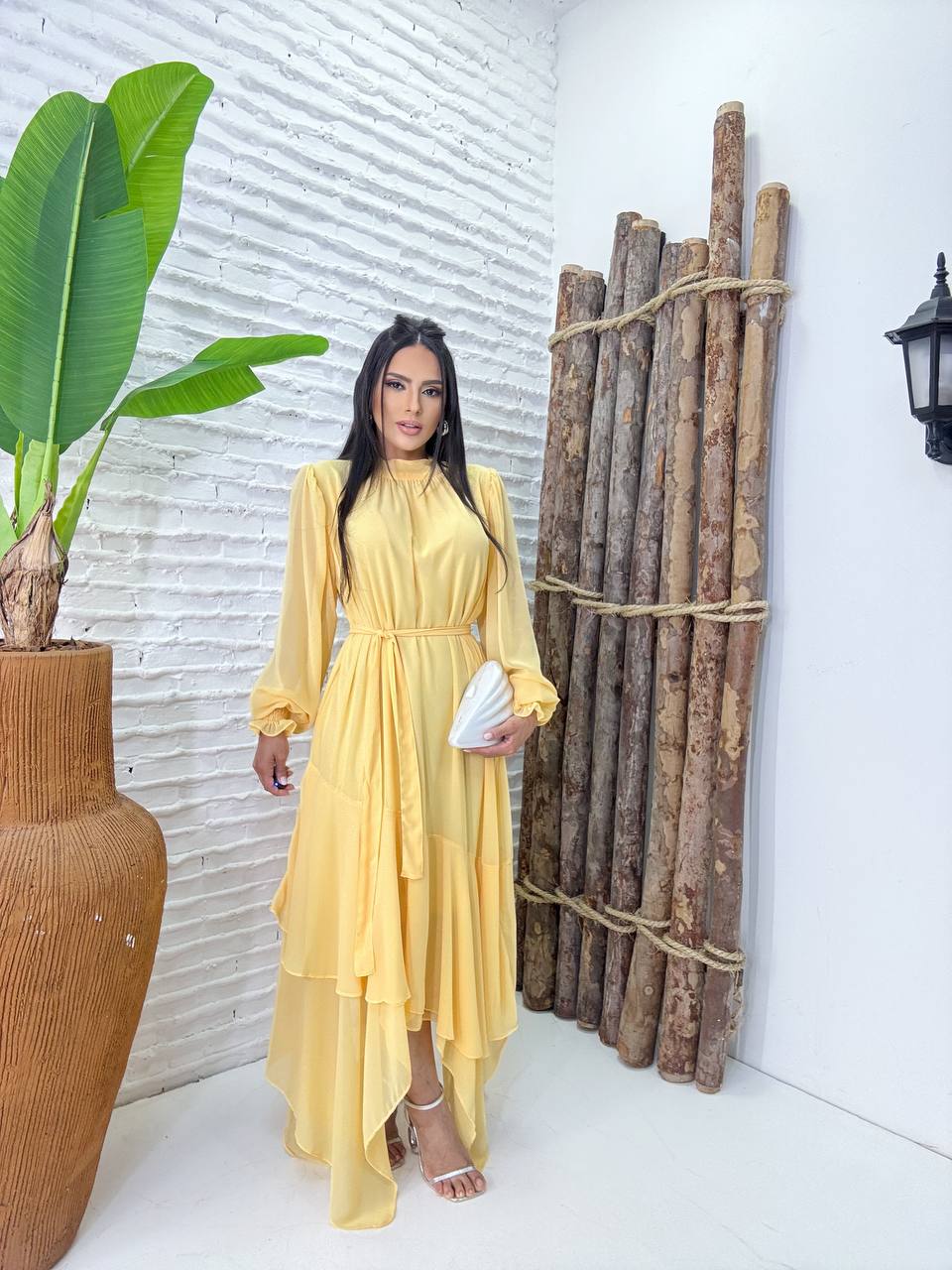 (SPR) VESTIDO MANGA LONGA COM BABADO + FAIXA