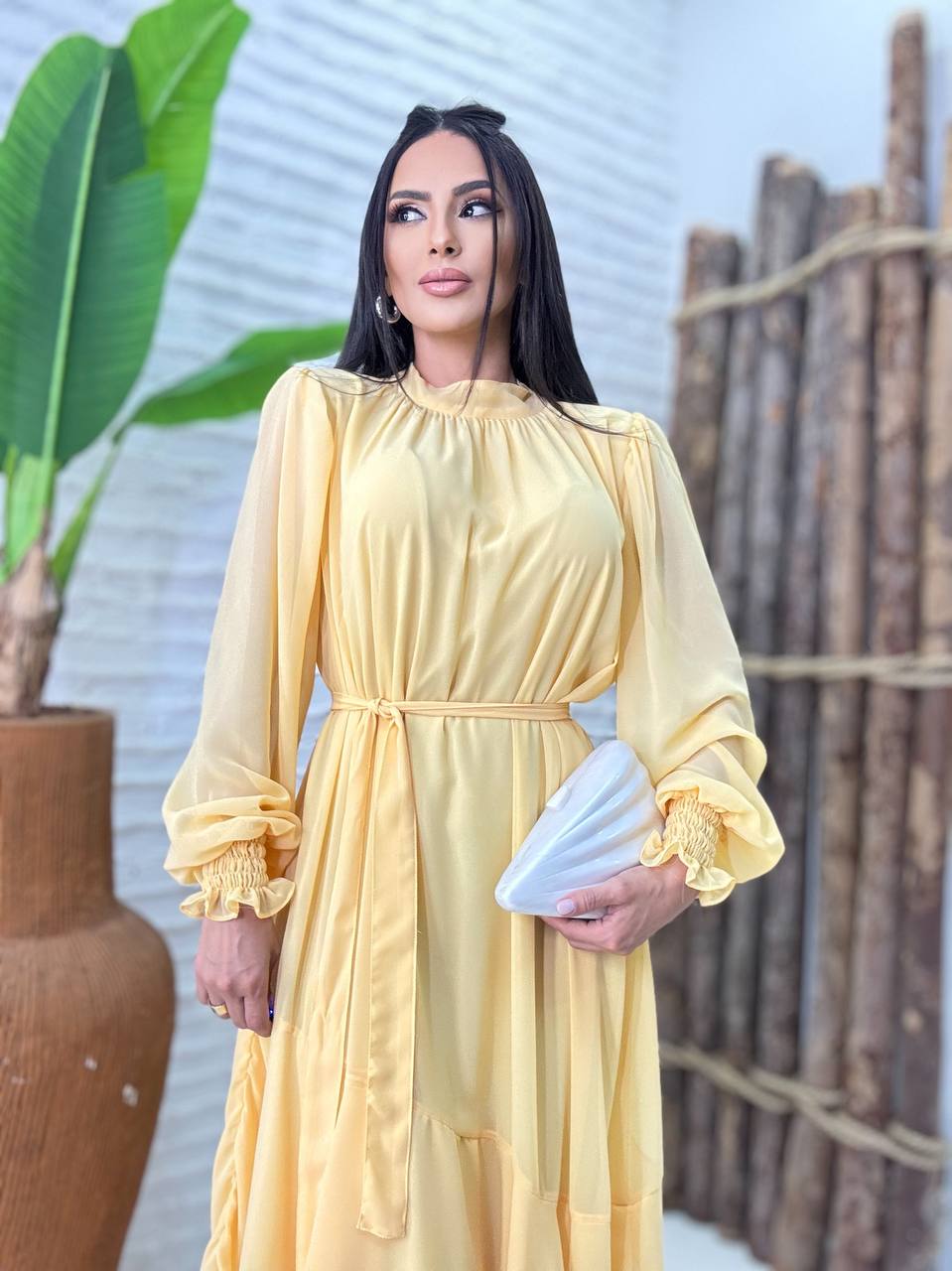 (SPR) VESTIDO MANGA LONGA COM BABADO + FAIXA