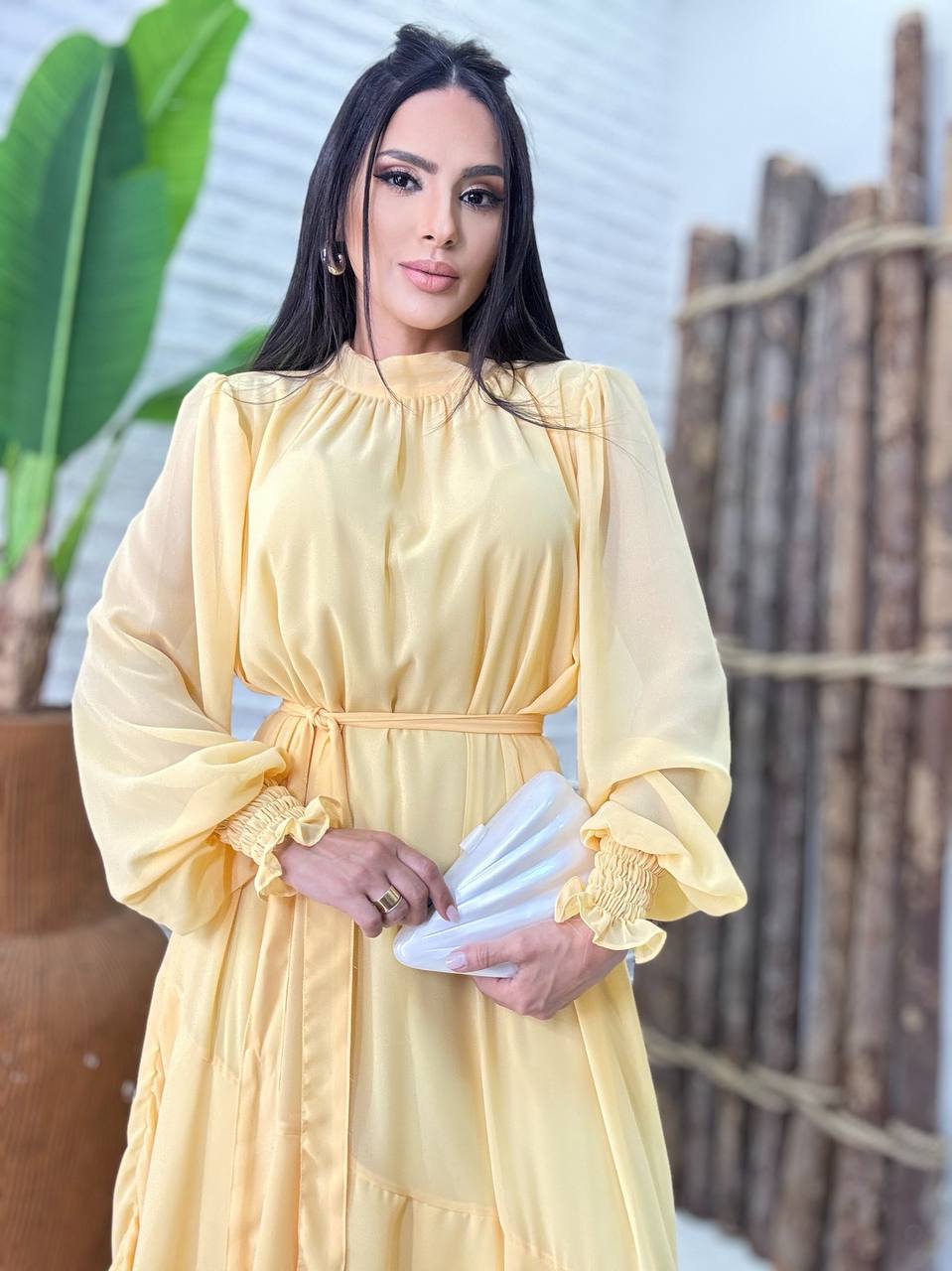 (SPR) VESTIDO MANGA LONGA COM BABADO + FAIXA