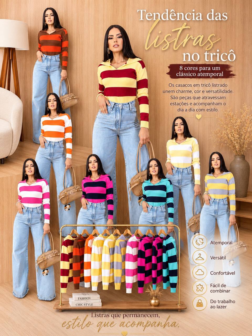 (KSM) CASACO TRICOT LISTRADO