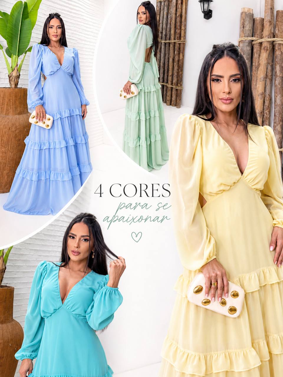 (SPR) VESTIDO MANGA LONGA VAZADO DET BABADOS