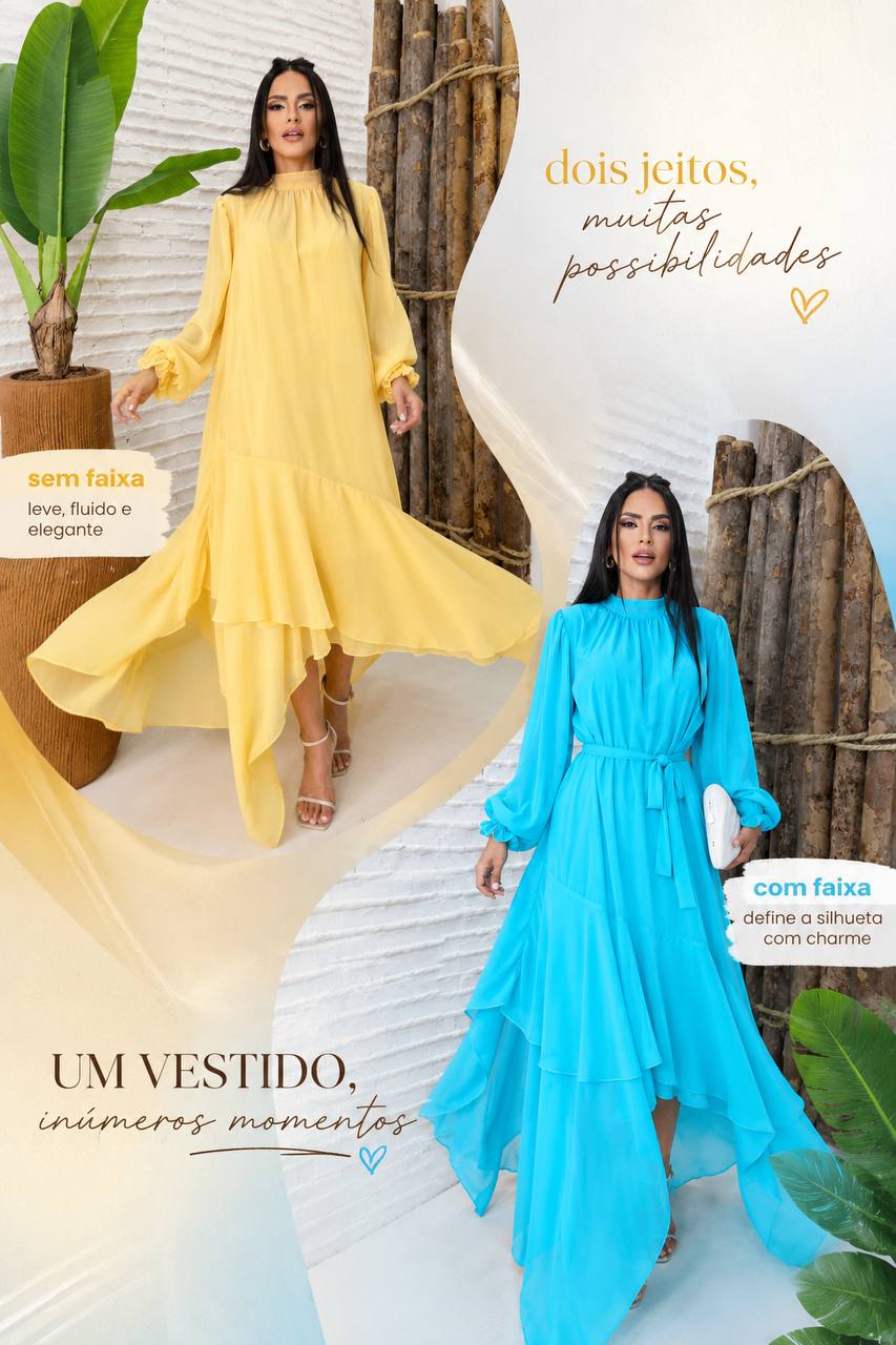 (SPR) VESTIDO MANGA LONGA COM BABADO + FAIXA