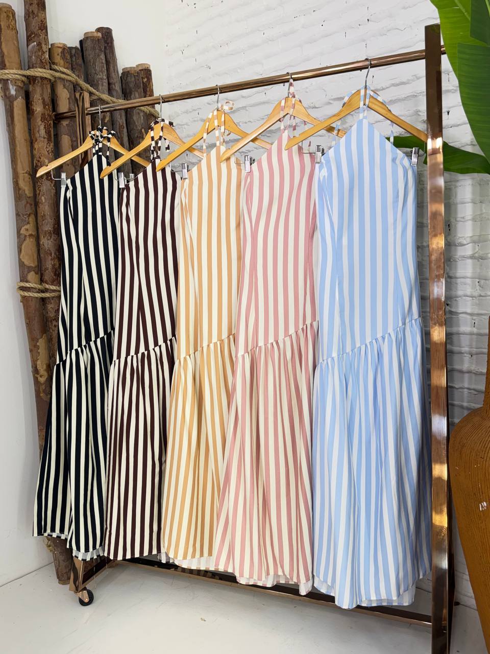(PSP) VESTIDO LONGO LISTRA AMARRAÇÃO NO PESCOÇO
