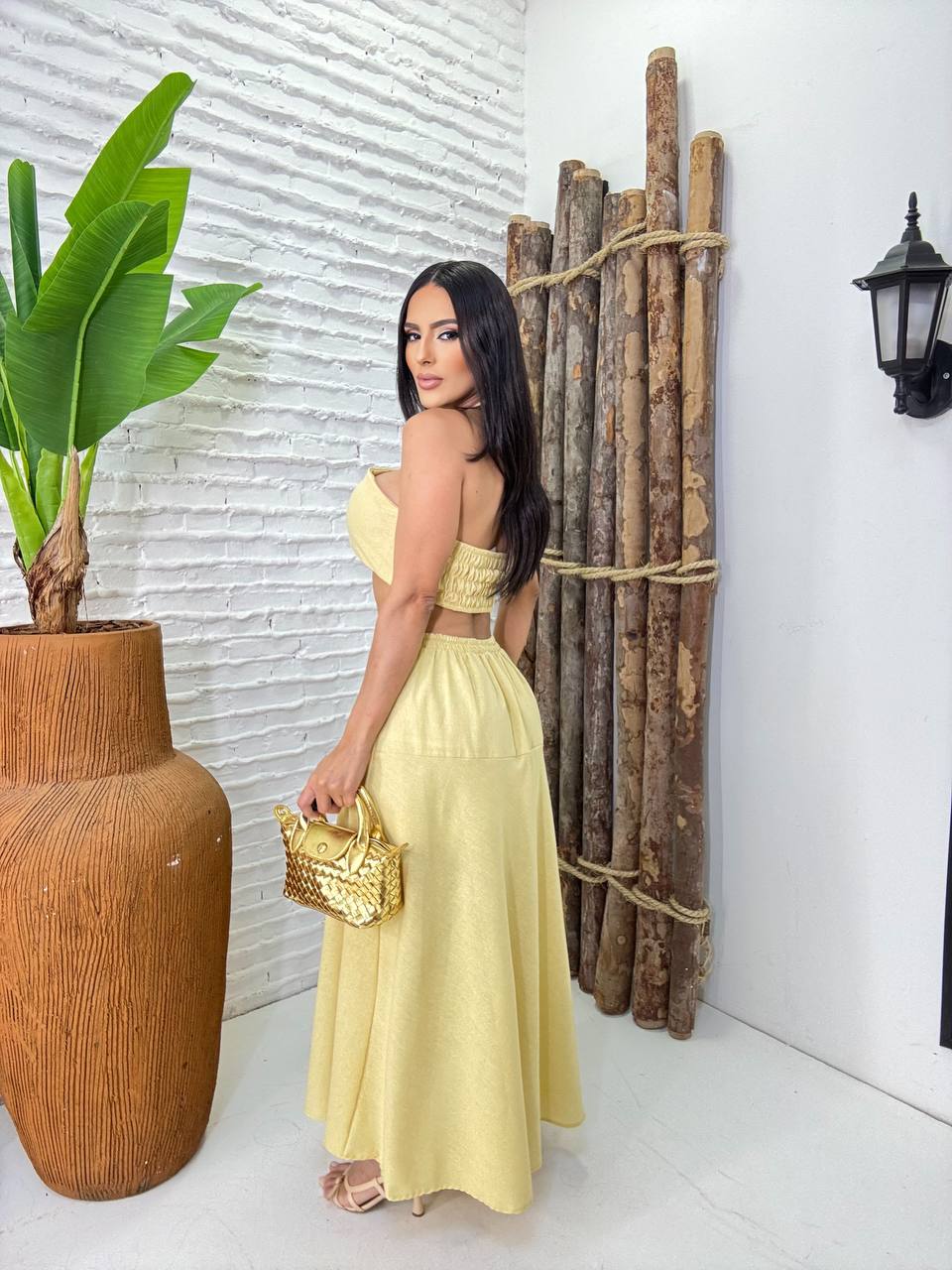 (OJM) CONJUNTO SAIA MIDI FENDA + TOP PUXE