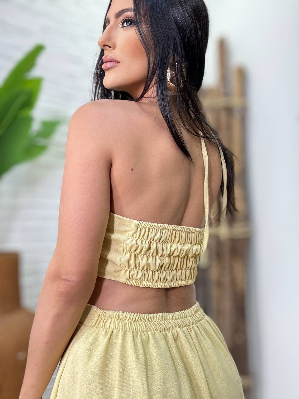 (OJM) CONJUNTO SAIA MIDI FENDA + TOP PUXE
